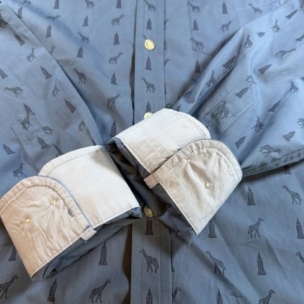 Banana Republic Shirt Mens L Blue Giraffe Empire State Building Slim Fit EUC